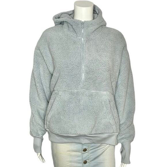 All in Motion Light Blue Fuzzy Sherpa Quarter Zip Hoodie Size Medium - Picture 3 of 8